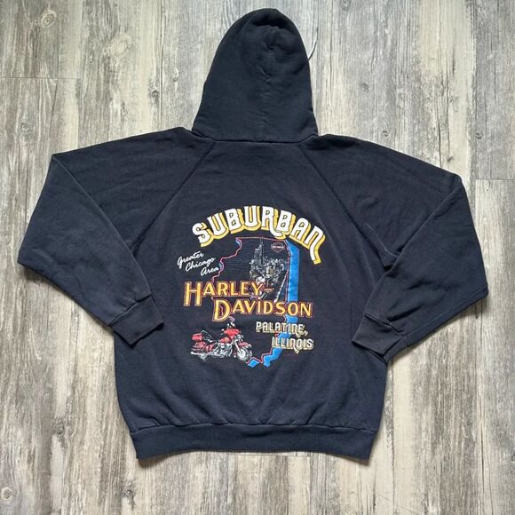 Vintage 80s Harley Davidson Suburban Palatine Illinois Chicago Hoodie Size L